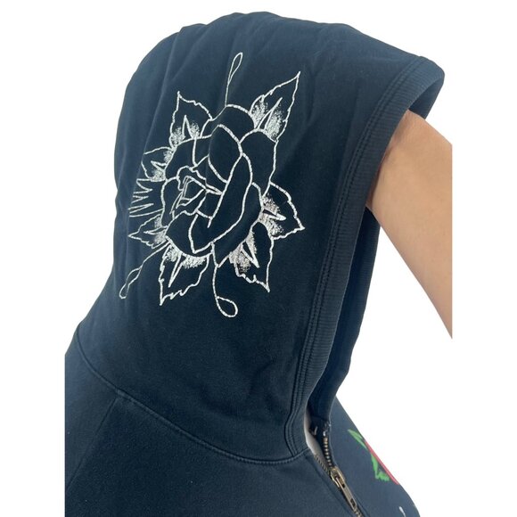 Vintage Y2K Ed Hardy x Christian Audigier Black Tattoo Skull Logo Sweater Hoodie - Picture 9 of 16